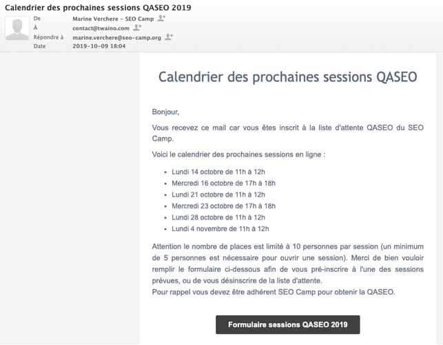 Calendrier QASEO