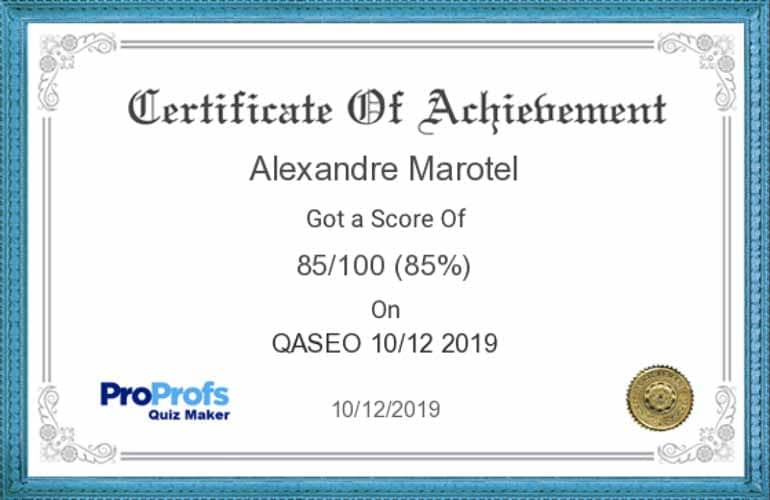 Certificat Qaseo Alexandre MAROTEL