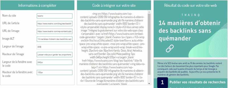 Indiquer la largeur de l image pour generer un code embed