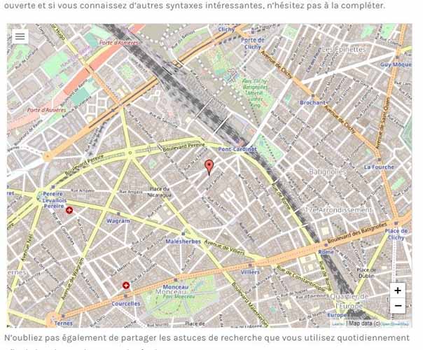 Apercu de la carte integree dans l article avec le plugin MapPress