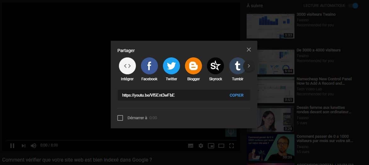 Integrer une video YouTube qui commence a un temps precis dans un article