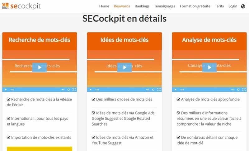 Differentes fonctionnalites de SeCockpit