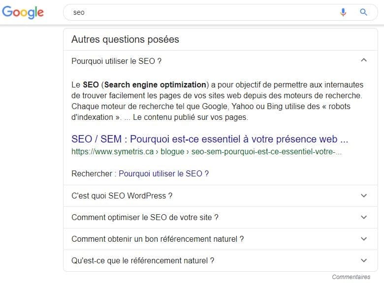 Reponses directes avec Google Autres Questions Posees