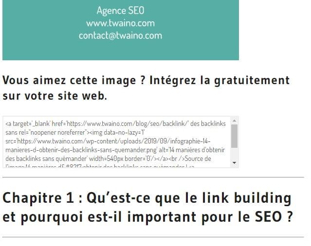 Presentation de la fenetre de l embed code dans un article