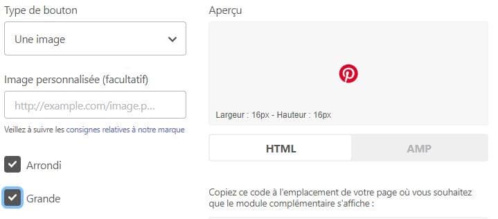 Rendre le bouton Pinterest arrondi et grand