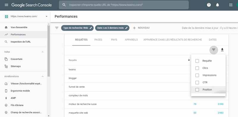 Filtrer les mots cles de Google Search Console