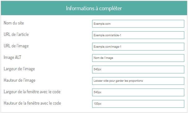 Interface pour generer un code embed