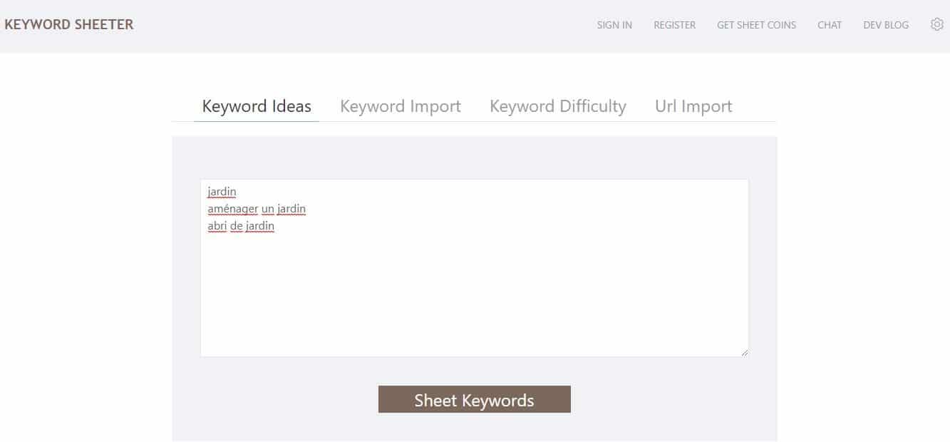 Recherchez des idees pour plusieurs mots cles avec Keyword Sheeter