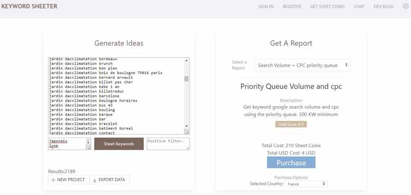 Tri negatif de mots cles avec Keyword Sheeter