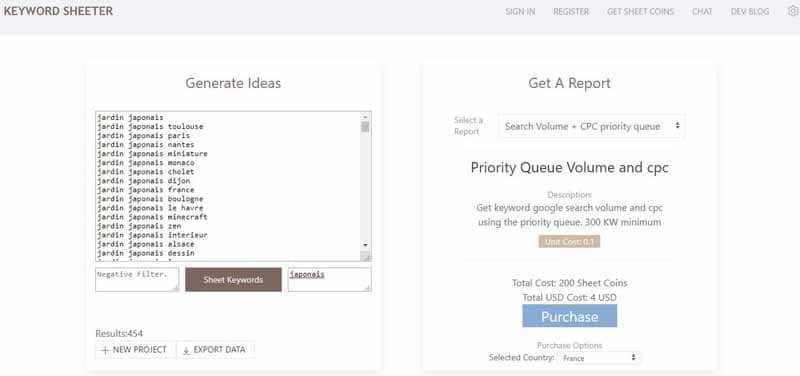 Tri positif de mots cles avec Keyword Sheeter