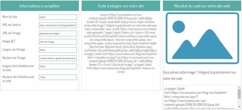 Entrer URL de la page de l image pour generer un code embed