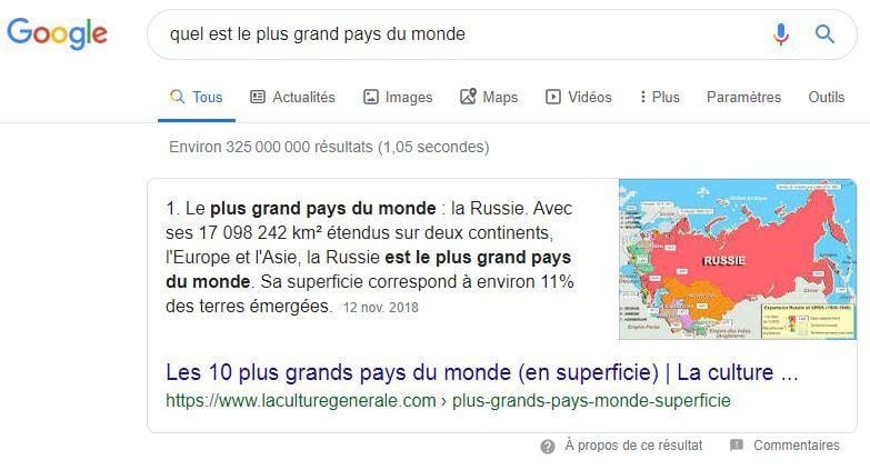 Les featured snippet vous permettent de ne pas etre oblige de cliquer pour consulter les pages