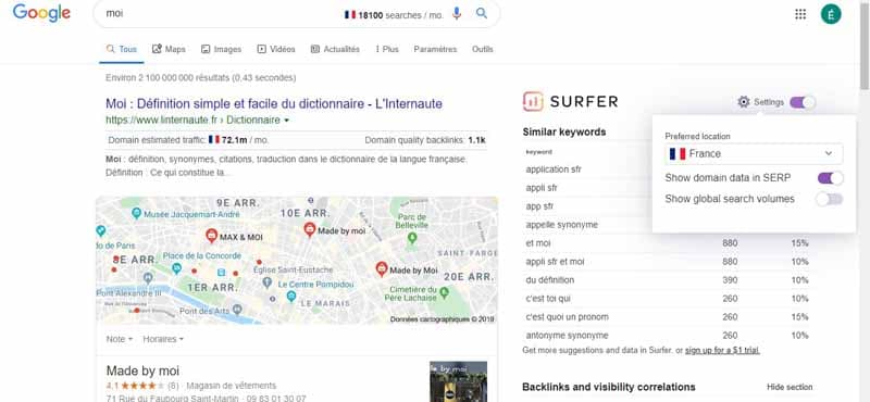 Desactive le volume de recherche de Keyword Surfer