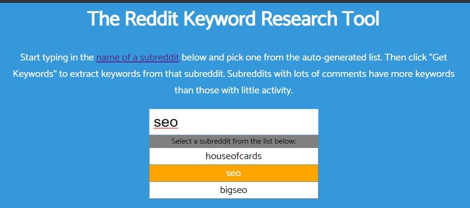 Recherche de mots cles avec Keyworddit