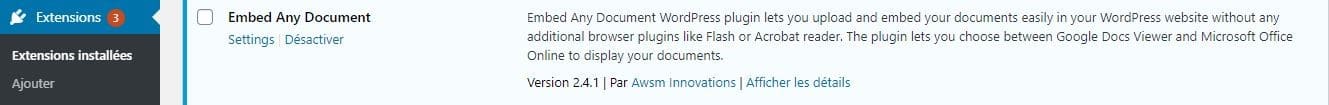 Activer le Plugin Embed Any Document