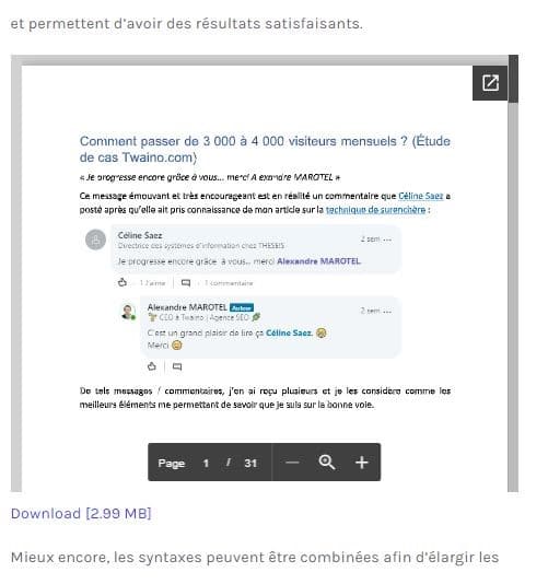 Aperçu Google du document integrer dans votre article