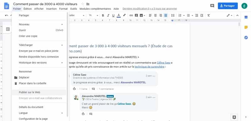 Integrer un Google Doc dans votre article 1