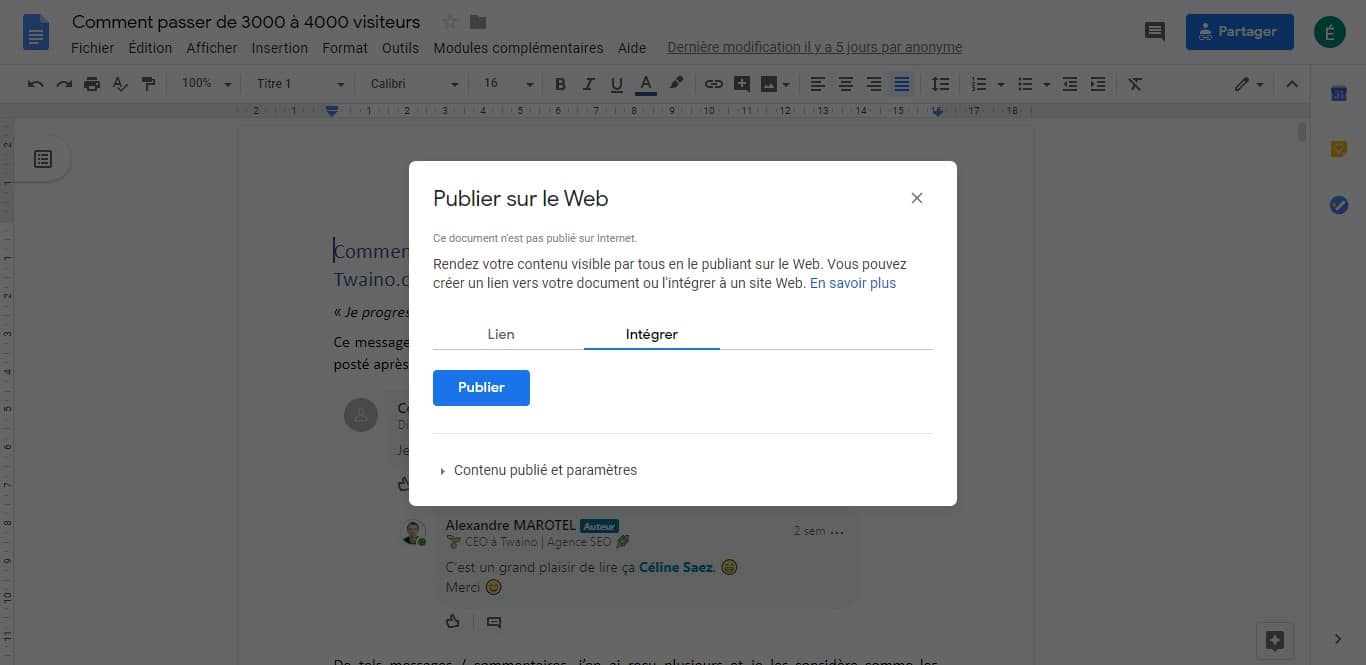 Integrer un Google Doc dans votre article 2