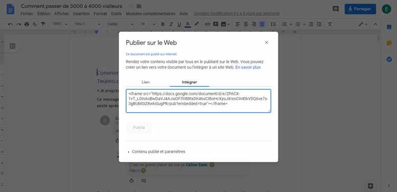 Integrer un Google Doc dans votre article 3