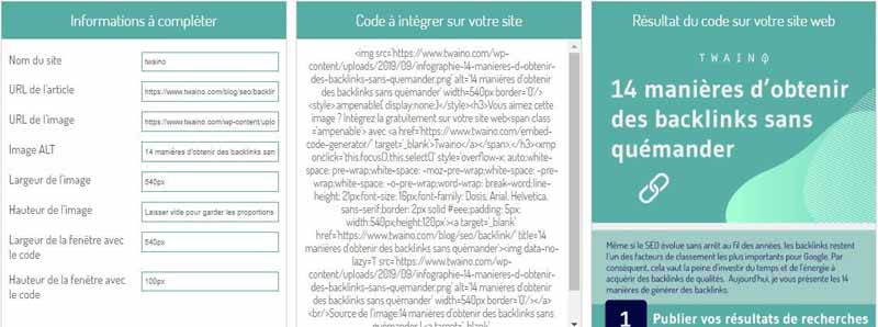 Renseigner le texte alternatif de l image pour generer un code embed