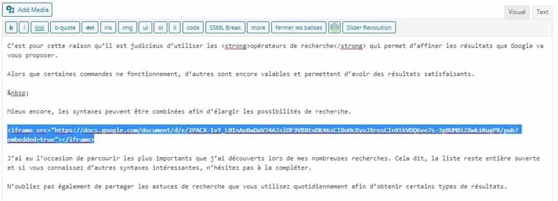 Regler l apercu du Google Doc integre dans un article