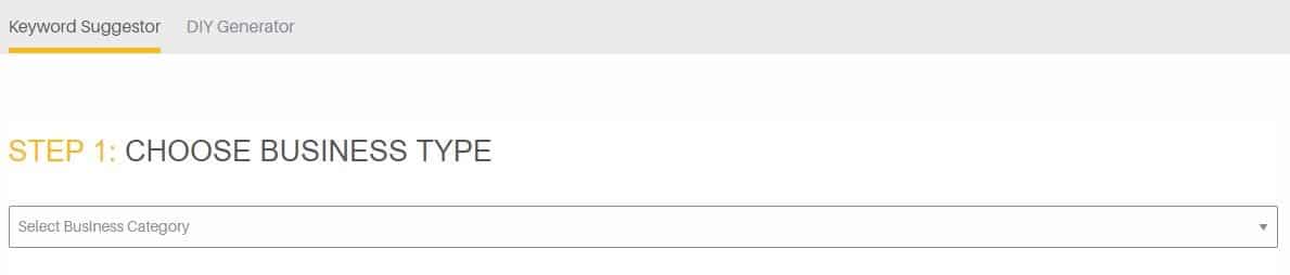 Choix du type de business avec Bulk Keyword Generator
