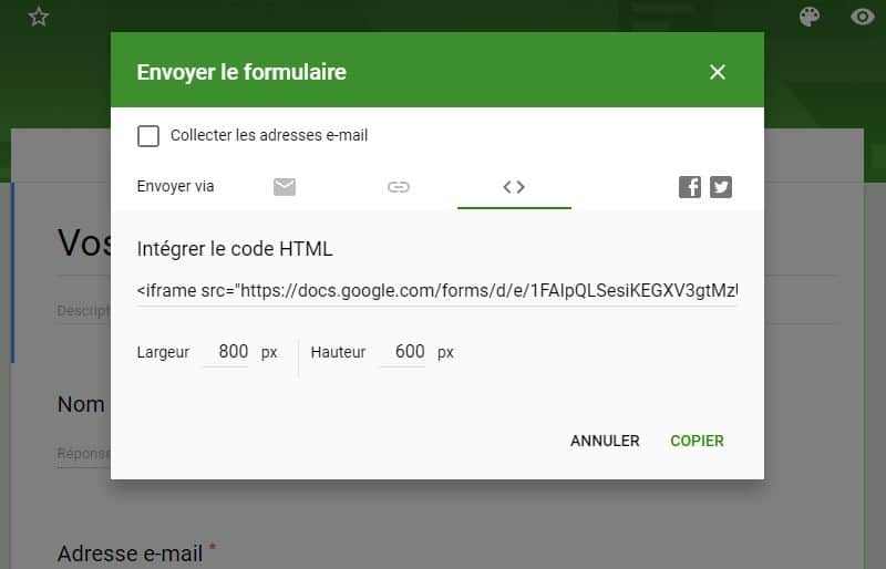 Integrer un Google form dans votre article 1