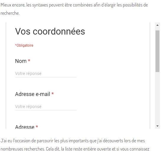 Apercu du Google Form integre dans un article