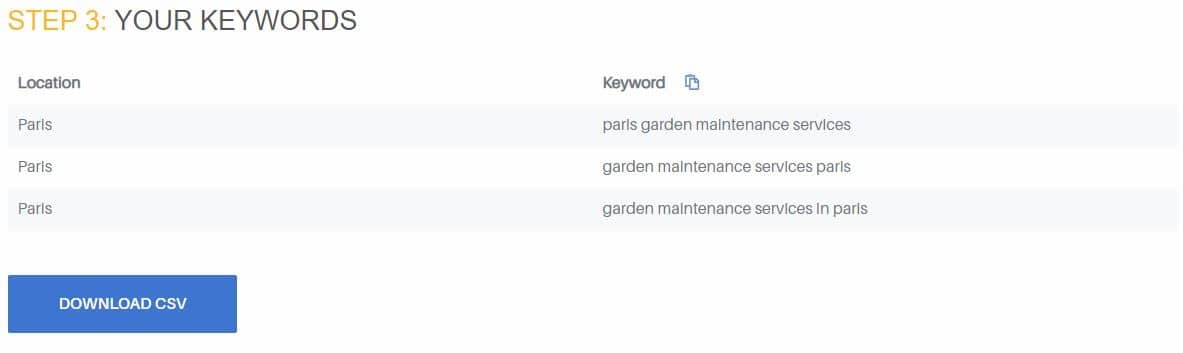 Idees de mots cles avec Bulk Keyword Generator