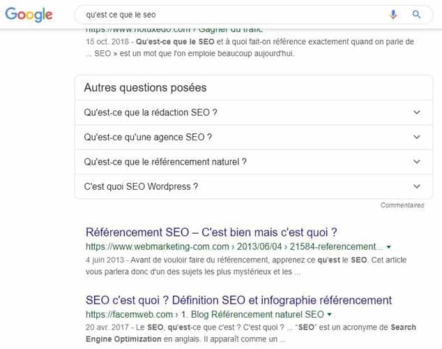 Les autres questions des utilisateurs proposees par Google