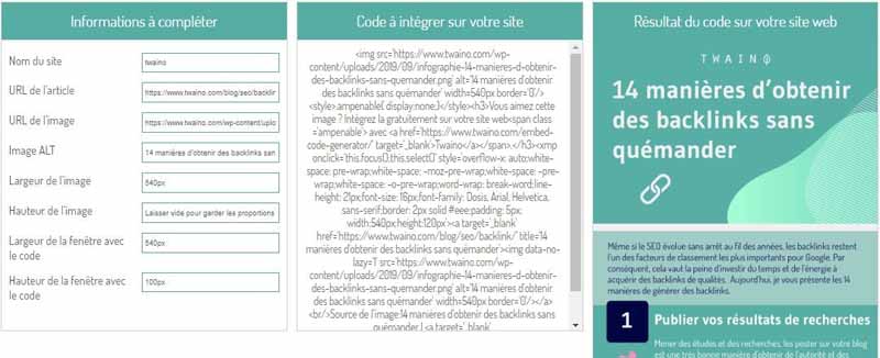 Regler la taille de l image pour generer un code embed