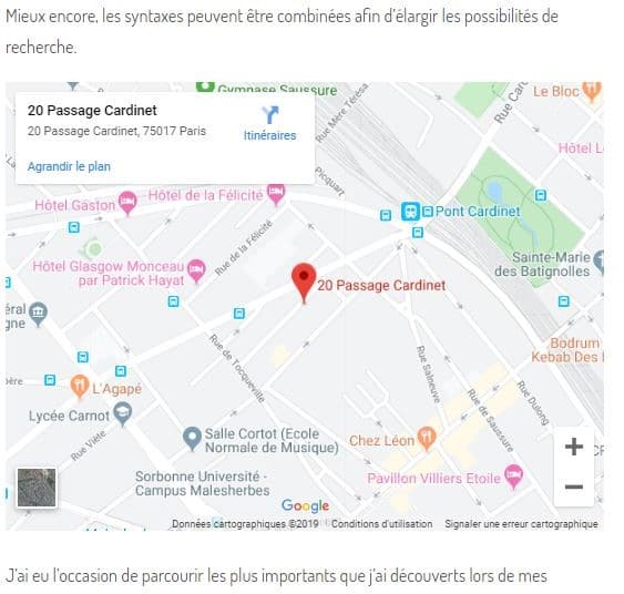 Apercu du Google Maps dans l article