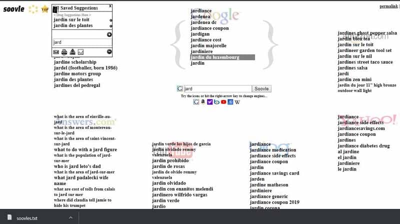 Sauvgarder en CSV les idees de mots cles avec Soovle