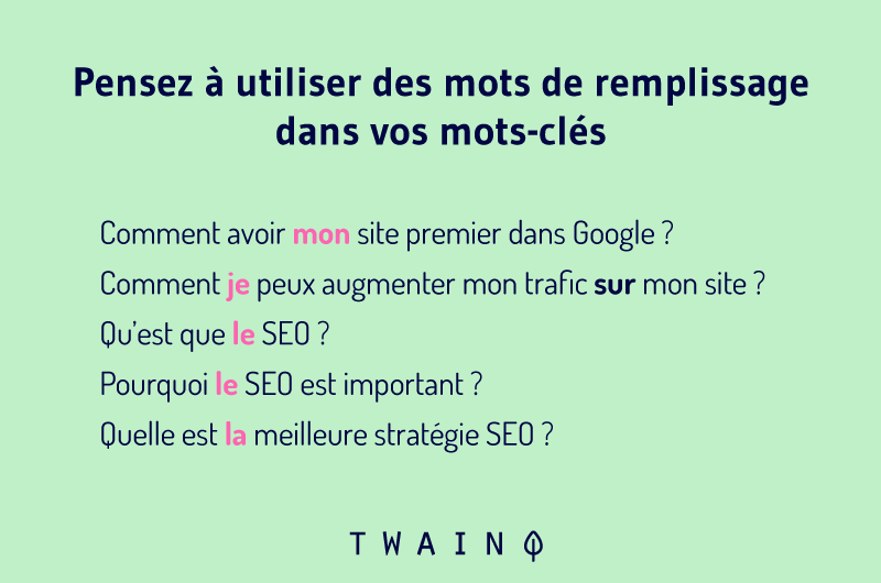 Pensez à utiliser des mots de remplissage dans vos mots clés