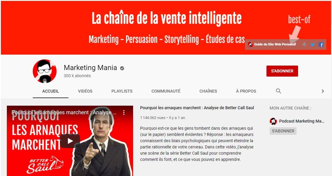 Chaine YouTube de Marketing Mania