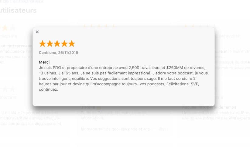 Avis positifs sur iTunes pour le Podcast de l entrepreneur