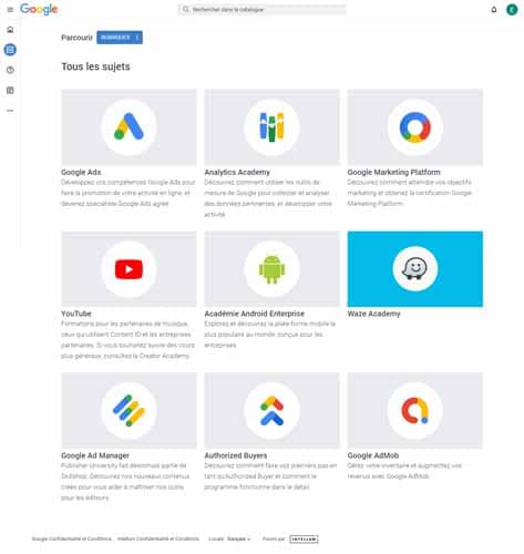 Différents cours de Google sur ses produits