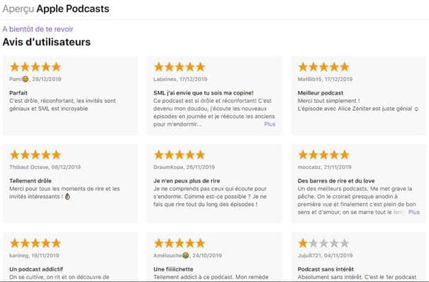 Les avis positifs sur A bientot de te revoir sur Apple Podcasts