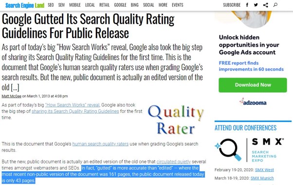 Google publie une version moins elaboree du Search Quality Raters Guidelines