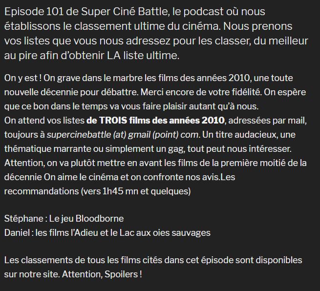 Possibilite d envoyer vos trois films preferes sur Super Cine Battle