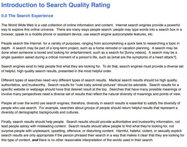 Introduction de la section 0 dans le Search Quality Evaluator Guidelines de 2019