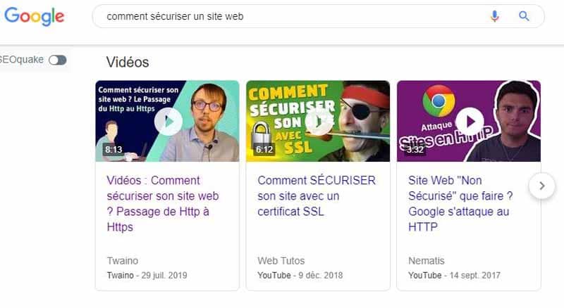 SERP Google avec video