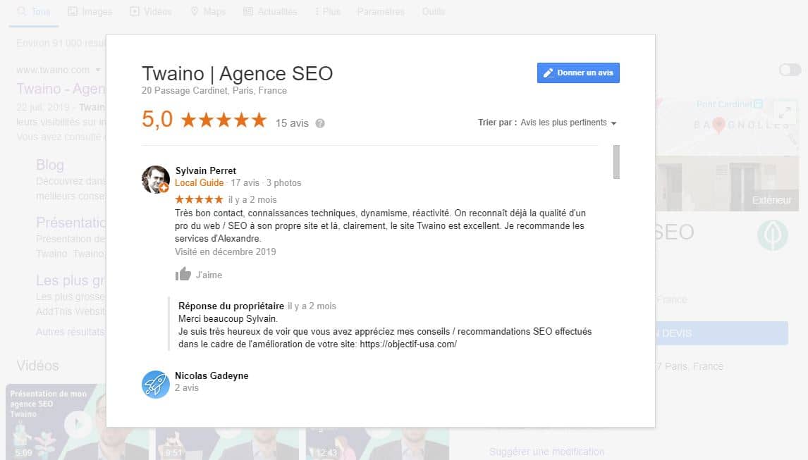 Avis sur Google My Business