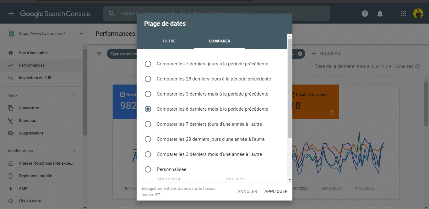 Comparer les performance d une page dans la Search Console 1