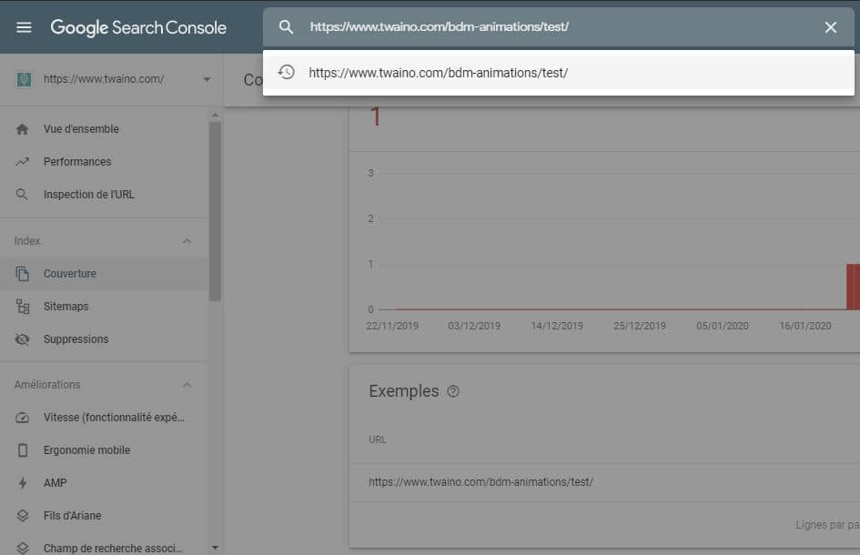 Inspecter un lien avec la Search Console