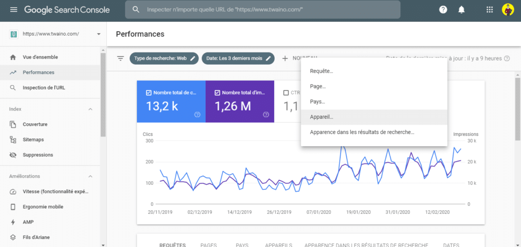 Comparer les donnees mobile et ordinateur dans la Search Console