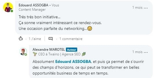 Appreciation extremenent positive de la communaute LinkedIn sur la rencontre networking organise 6