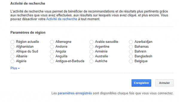 Enregistrer le parametrage de Google