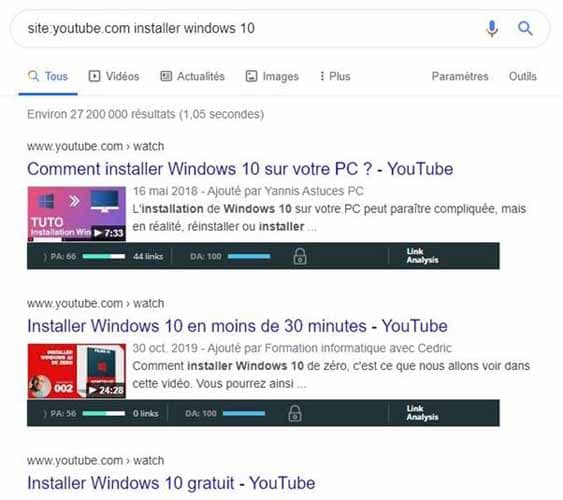 SEPR des videos youtube sur installer windows 10