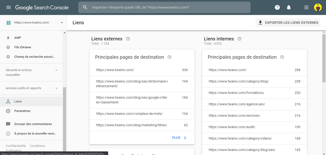 Rapport des liens avec la Search Console 1